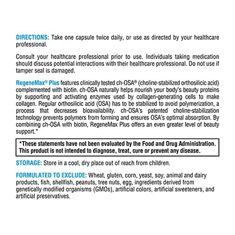 RegeneMax Plus – Biotina e Colina para Cabelo, Pele, Unhas e Articulações – Estimula a Produção de Colágeno para Saúde Óssea e Redução de Rugas – Biotina 5000mcg (60 Cápsulas) - XYMOGEN