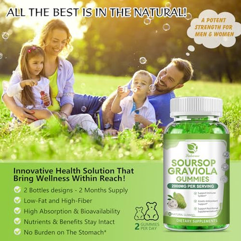 Lukaree - Soursop Graviola Gummies (2 Pacotes) – 2000mg Extrato de Folhas de Graviola com Vitamina C e Zinco – Fortalecimento Extra