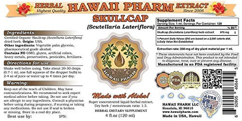 Hawaii Pharm - HawaiiPharm Extrato Líquido de Skullcap, Skullcap Orgânico (Scutellaria lateriflora) Tintura, Herbal, Feito nos EUA, 120 ml