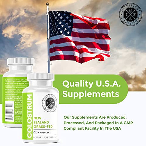 Cápsulas de Colostro de Vacas da Nova Zelândia 100% Alimentadas com Grama, Livres de Hormônios e Transgênicos, Suporte Ótimo para a Saúde Intestinal e Sistema Imunológico, Intestino Permeável, DII, 500 mg - Intestinal Fortitude