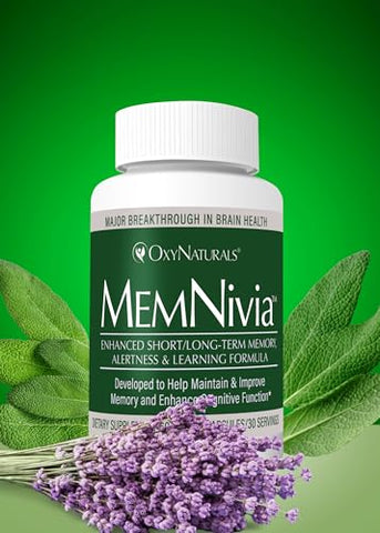 OxyNaturals - MemNivia – Suplemento para Memória, Foco e Pensamento Afiado – Ingredientes Premiados e Comprovados Clinicamente – 90 Porções (3 Frascos)