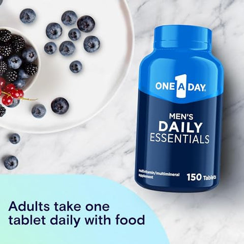ONE A DAY - Multivitamínico Diário One A Day para Homens, Essenciais Diários, Comprimido Multivitamínico para Homens, Suporta Função Muscular Saudável, Energia Física e Saúde Imunológica com Vitamina B12, Vitamina C e
