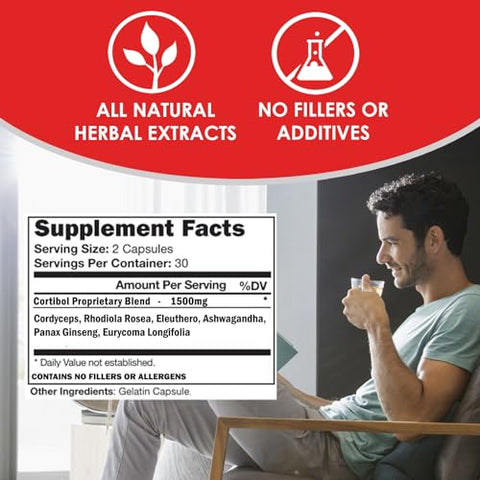 CORTIBOL | Suporte Máximo para Adrenais* | Rhodiola, Cordyceps e Eleuthero | 60 Cápsulas - VH Nutrition