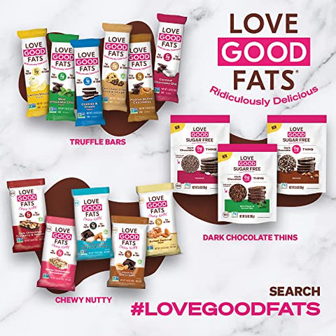 LOVE GOOD FATS - Barras de Proteína Love Good Fats à base de plantas Keto – Amendoins Crocantes e Chocolate Amargo – 13g de Gorduras Boas, 7g de Proteína, 5g de Carboidratos Líquidos, 1g de Açúcar, Sem Glúten, Não-OGM – Amendoim