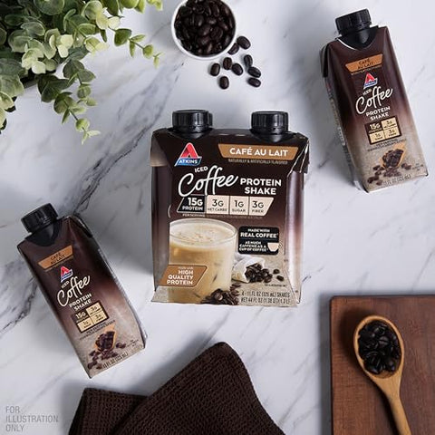 Café Au Lait Shake Proteico Gelado, 15g Proteína, Baixo Índice Glicêmico, 3g Carboidrato Líquido, 1g Açúcar, Amigo do Keto, 12 Unidades - Atkins