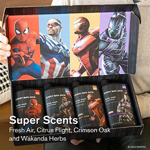 Caixa de Presente Every Man Jack Marvel – Conjunto de Sabonetes Líquidos – Inclui Quatro Sabonetes Líquidos com Ingredientes Naturais