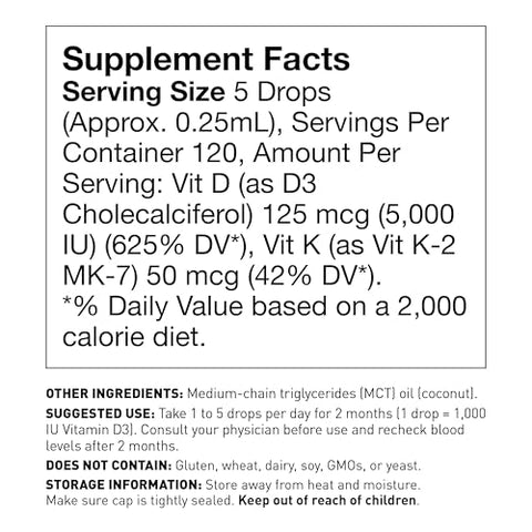 Amy Myers MD - Dr. Amy Myers Vitamina D3 K2 Gotas Líquidas – 5 Gotas Contêm 5000 UI VIT D3, 50 MCG Vitamina K2 MK-7 – Suporte à Função do Sistema Imunológico, Níveis de Energia, Ossos Saudáveis – Não-OGM