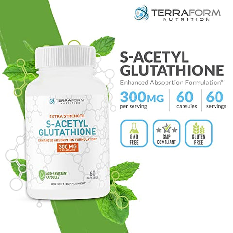 TerraForm Nutrition - Terraform Nutrition – Suplemento S-Acetyl Glutathione Extra Forte 300mg – 60 Cápsulas Resistentes ao Ácido – Fabricado nos EUA