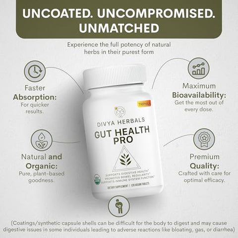 Divya Herbals - Suplemento Gut Health Pro | Comprimidos Orgânicos de Triphala 600mg | Detox Intestinal para Mulheres