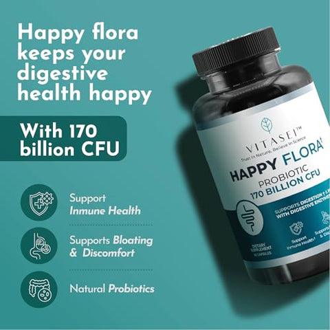 VITASEI - Happy Flora – Probiótico para Saúde Intestinal e Digestão Saudável – 1 Frasco