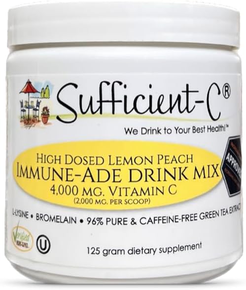 Bebida em Pó Imune-Ade de Limão Pêssego com Alta Dose de Vitamina C Não-OGM, 125g com L-lisina e Bromelina - Sufficient-C