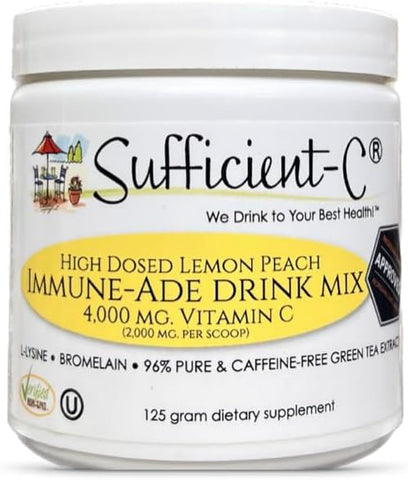 Bebida em Pó Imune-Ade de Limão Pêssego com Alta Dose de Vitamina C Não-OGM, 125g com L-lisina e Bromelina - Sufficient-C
