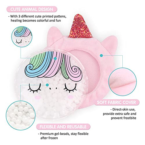 Kids Ice Packs para Machucados, Bolsas de Gelo Reutilizáveis com Capas para Lesões Infantis, Bolsas de Gelo de Animais para Terapia Quente e Fria em Crianças, Inchaço, Dentes do Siso (3 Pacotes) - Hilph