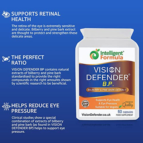 Intelligent Formula - Visão Defender BP: Suplemento para Pressão Ocular e Saúde dos Olhos com Extratos de Mirtilo e Casca de Pinheiro (60 Cápsulas Veganas)