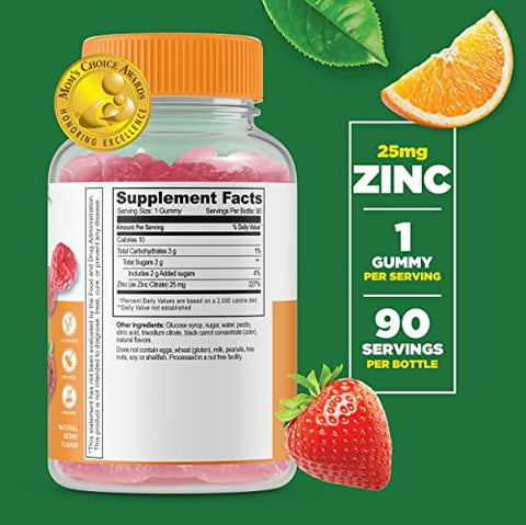 Gummies de Zinco para Crianças – 25mg – Sabor Natural Delicioso – Vitaminas em Goma Suplemento – Livre de Glúten, Vegetariano e Livre de GMO – Mastigável – Suporte Imunológico Saudável – para - Lifeable