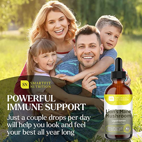 SN SMARTFIT NUTRITION - Lions Mane Extrato – Tintura Natural de Lions Mane – Feito nos EUA – Suplemento Orgânico de Cogumelo Lions Mane para Memória e Concentração