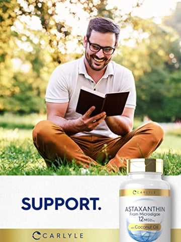 Astaxantina 12mg | 120 Cápsulas | Suplemento de Microalgas | com Óleo de Coco | Não-OGM - Carlyle