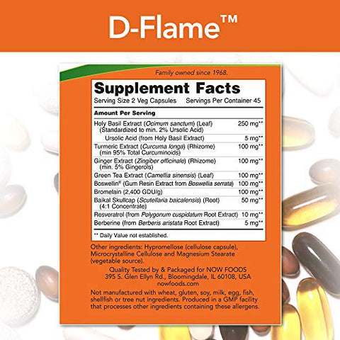 D-Flame – Cápsulas Vegetais 90 unidades – Redução Inflamatória – Saúde e Bem-Estar - NOW Foods