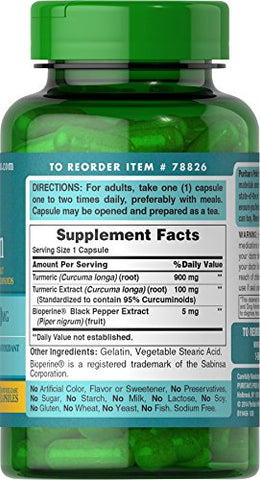 Puritan's Pride - Puritan’s Pride Cápsulas de Cúrcuma Curcumina 1000 Mg com Bioperina, 60 Unidades