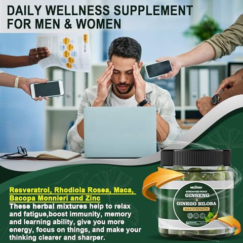 Nextdia - Gummies Ginkgo Biloba Sem Açúcar 500mg, Circulação Saudável, Com Ginseng Panax, Vitamina B12, Rhodiola Rosea, Bacopa Monnieri – Máximo de Resultados