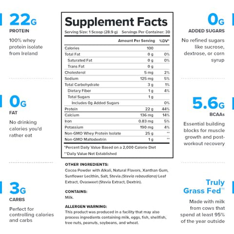 Whey – Proteína Isolada de Soro de Leite Chocolate de Vacas Alimentadas com Pasto – Sem OGM, Sem Lactose, Sem Açúcar – 30 Porções de Proteína Isolada de Soro de Leite Natural - LEGION