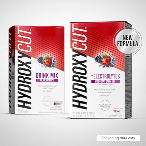 Drink Mix Wildberry Blast – 21 Pacotes de Viagem, Embalagem com 2 – Zero Calorias, Zero Açúcar – Acelera o Metabolismo, Queima Calorias, Aumenta a Energia – para Mulheres - Hydroxycut