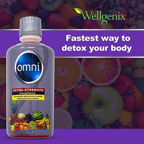 Omni Cleansing Drink – Desintoxicação Corporal Extra Forte, Líquido Herbal Cleanse, Limpe seu Sistema, Sabor Ponche de Frutas, 32 ml, Suporte Premium à Desintoxicação - Wellgenix
