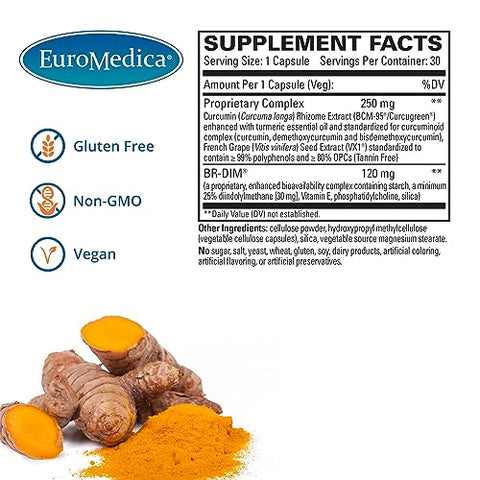 DIM Curcumin – 30 Cápsulas – Metabolismo Saudável de Estrogênio – Estudo Clínico BR-DIM, Curcumin - Euromedica