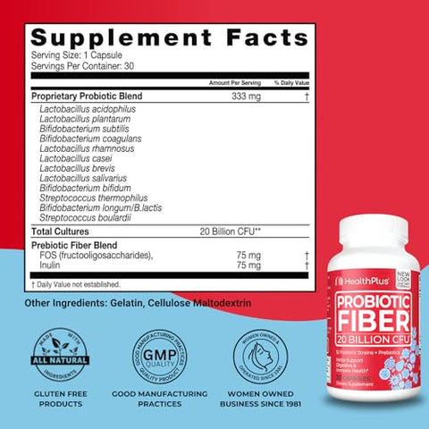 Probiotic Fiber – Suplemento Alimentar, Detox, 30 Cápsulas, 30 Porções - Health Plus