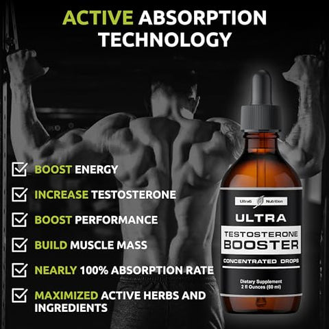 Ultra6 Nutrition - Testosterone Booster para Homens – Suplementos de Saúde para Homens e Mulheres – Suplemento com Tongkat Ali Tribulus Terrestris para Aumento Masculino – Suporta Recuperação Muscular – Marca em Destaque