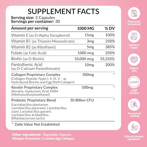 PharmaSupps - FLORATIN – Vitaminas para Cabelo, Pele e Unhas com Biotina | Colágeno | Queratina | Probióticos – Vitaminas de Biotina
