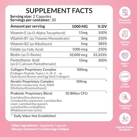 PharmaSupps - FLORATIN – Vitaminas para Cabelo, Pele e Unhas com Biotina | Colágeno | Queratina | Probióticos – Vitaminas de Biotina