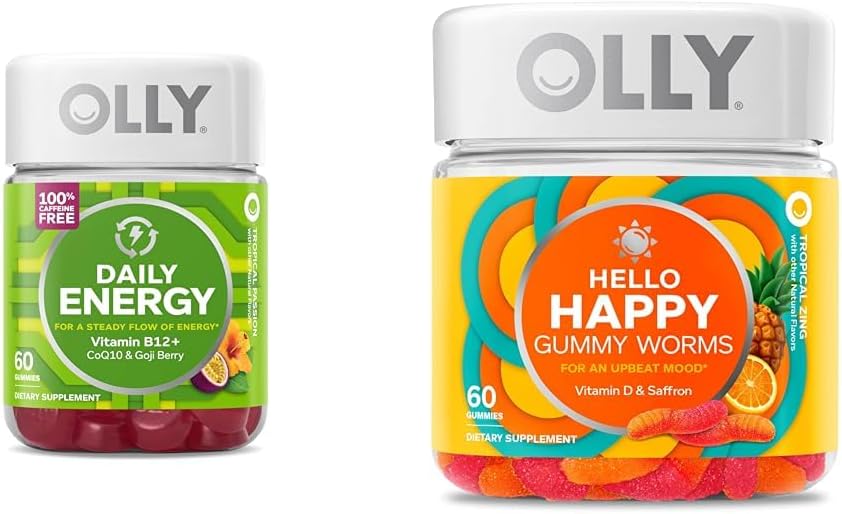 Gummy Energético Diário, Sem Cafeína, Vitamina B12, CoQ10, Goji Berry, Suplemento Mastigável para Adultos - OLLY