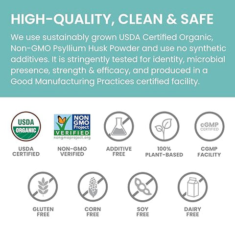 Psyllium Husk Powder Orgânico, Suplemento Diário de Fibras Alimentares, Regularidade, Controle do Apetite, Certificado Orgânico pelo USDA, Não-OGM, Sem Cores Artificiais, Sem Sabor, 100% Natural - Himalaya