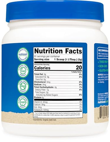 Pó de Beterraba Orgânica 454g – Vegano, Superfood, Certificado Orgânico USDA - Nutricost