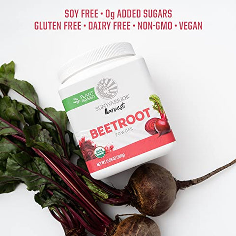 Beet Root Powder – Aumente a Resistência, Circulação Sanguínea e Fluxo de Óxido Nítrico – Superfood Vegano Keto Natural para Smoothies, Pudim de Açaí e Assados – 360g em pote quadrado (90g) - Sunwarrior