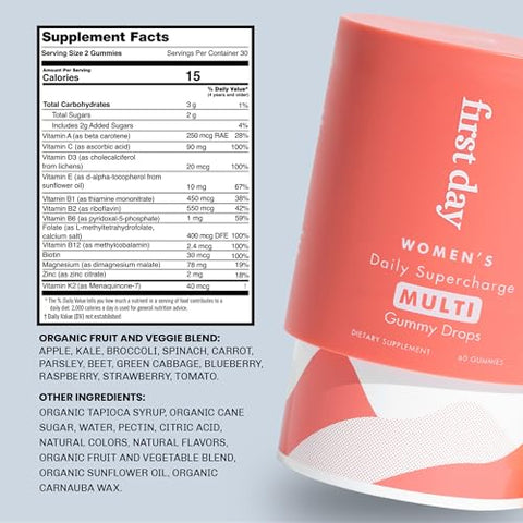 FIRST DAY - Primeiro Dia Gomas Multivitamínicas Diárias para Mulheres – Supercharge com Methylfolate – 60 g