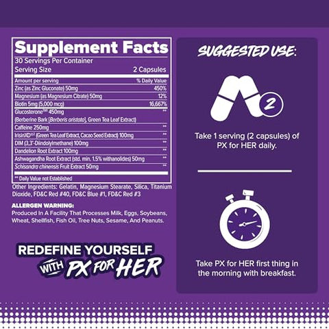 PX for HER – 60 Cápsulas – Melhora o Metabolismo Termogênico com Cafeína, Ashwagandha – Marca de Produto - FINAFLEX