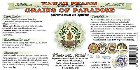 Grãos do Paraíso Extrato Líquido Sem Álcool, Glicerito de Semente de Grãos do Paraíso (Aframomum Melegueta) Hawaii Pharm Suplemento Herbal Natural 2×2 ml