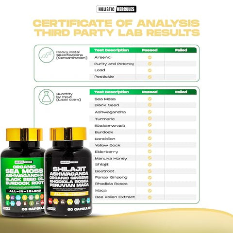 Holistic Hercules - Premium Combo Bundle – Sea Moss 9000mg, Black Seed Oil 6000mg, Ashwagandha 3000mg, Shilajit 12000mg, Black Maca 4000mg, Beetroot 1000mg, Pacote de Suplementos All in 1