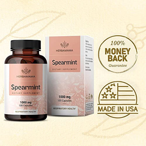 HERBAMAMA - 100 Cápsulas de Hortelã-pimenta – 1000 mg – Suplemento Diário Orgânico de Mentha Spicata – Suporte Natural para Digestão : Spearmint