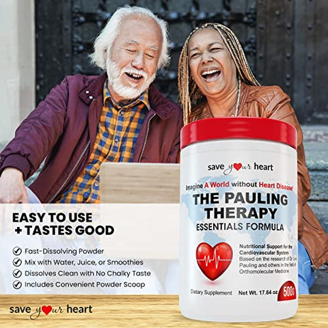SAVE YOUR HEART - Cardio Health Powder Supplement – Fórmula Essencial da Terapia Pauling (FETP) com Vitamina C, B-12, L-Lisina, L-Arginina, Magnésio, Zinco – 100g