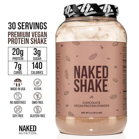 Naked Nutrition - Naked Shake – Pó de Proteína de Chocolate – Shake de Proteína à Base de Plantas com Óleo de MCT, Sem Glúten, Sem Soja, Sem OGMs ou Adoçantes Artificiais – 30 Porções