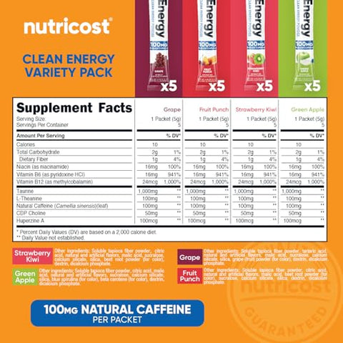 Energy Complex Stickpacks – Pack de Variedades de Sabores (20 Porções) – Sem Glúten e Não-OGM – Marca Nutricost - Nutricost