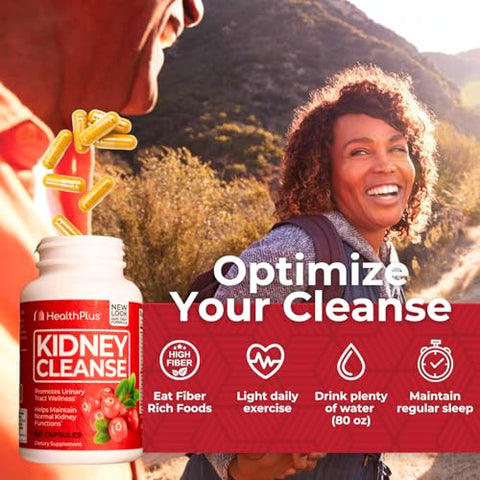 Advanced Kidney Cleanse com Extrato de Cranberry, Raiz de Cúrcuma e CoQ10, Ajuda a Apoiar a Função Saudável dos Rins - Health Plus