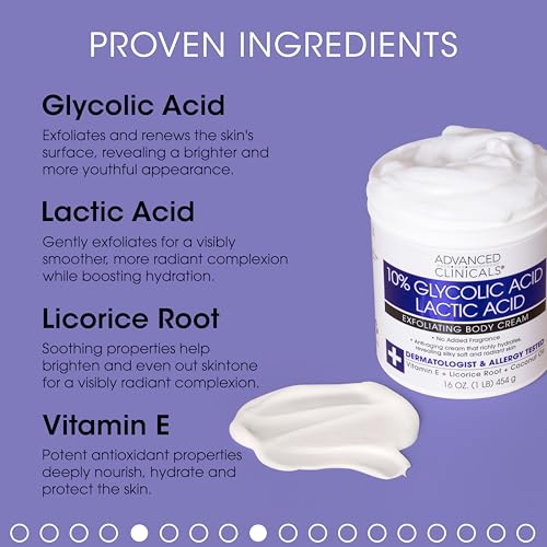 Loção Corporal Ácido Glicólico 10%% Ácido Lático Cuidados com a Pele Hidratante | Creme Corporal Esfoliante AHA KP Bump Eraser Para Pele Áspera - Advanced Clinicals