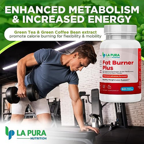 Fat Burner Plus – Cápsulas de Emagrecimento, Supressor de Apetite, Estimulante de Energia – Fórmula Premium com Chá Verde - LaPura