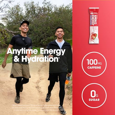 Amino Energy Plus Electrolytes Stick Packs – Pó Energético de Morango, 7 Unidades - Optimum Nutrition