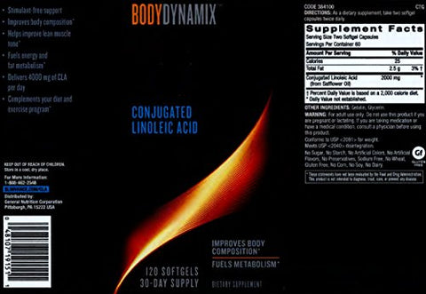 GNC - BodyDynamix CLA | Ácido Linoleico Conjugado | Energiza e Metaboliza Gorduras | Melhora Composição Corporal | 120 Cápsulas