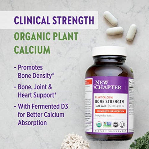 Suplemento de Cálcio para Fortalecimento Ósseo com Alimentos Integrais, Vitamina K2 D3 Magnésio, Vegetariano, Sem Glúten 90 Comprimidos (1 Mês de Fornecimento) - New Chapter